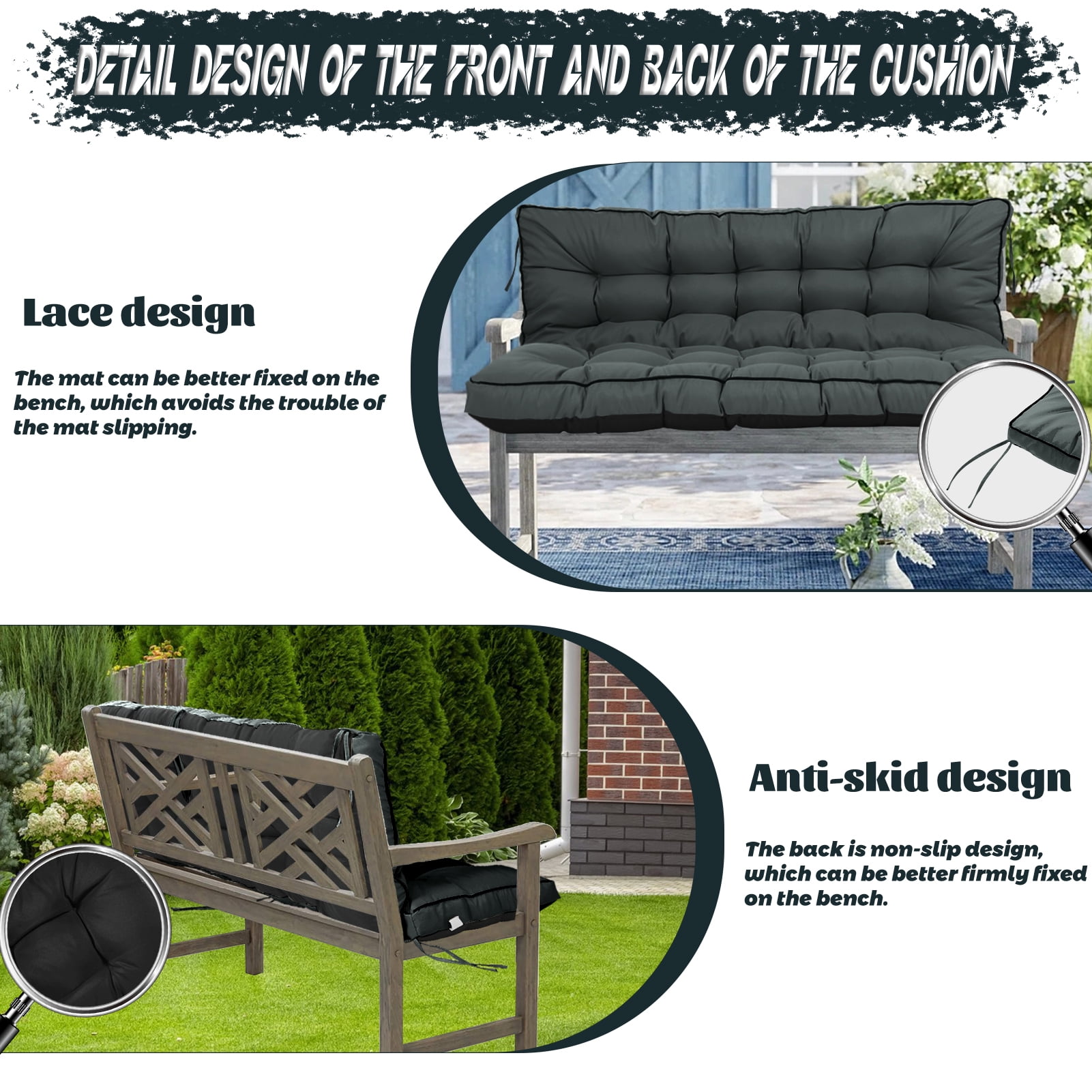 Replacement Cushions for Outdoor Swing, Swing Replacement Cushions Thicken 4" with Backrest, Waterproof Bench Cushions for Patio Furniture Porch Swing Cushions (Dark Gray)