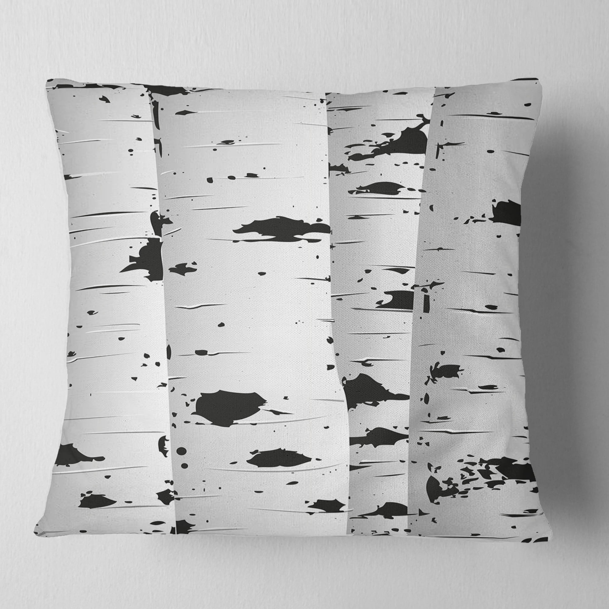 Designart Birch Tree Black and White Texture - Modern Landscape Printed Throw Pillow - 18x18