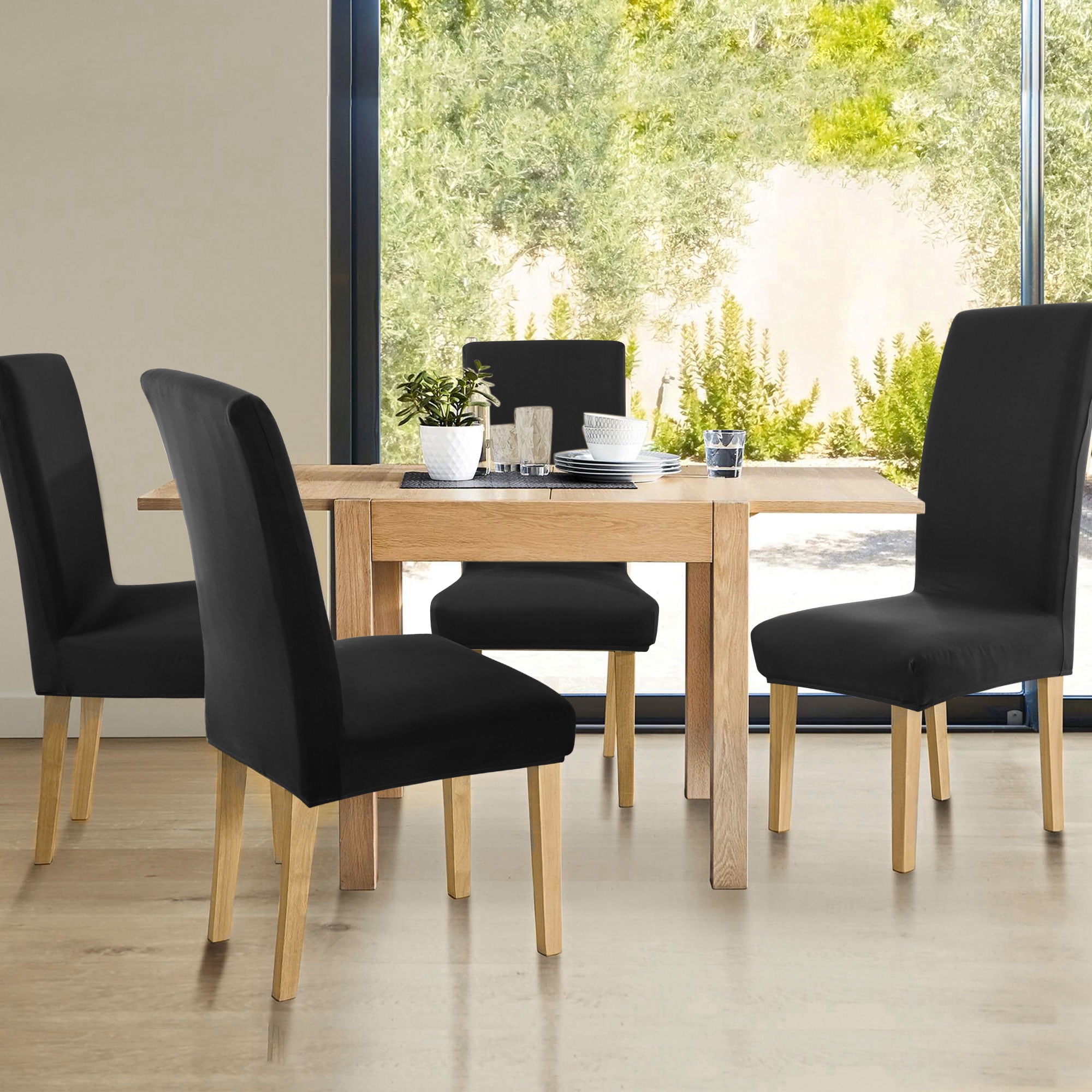 Unique Bargains Spandex Solid  Dining Chair Covers Protector Slipcovers Black 2 Pcs