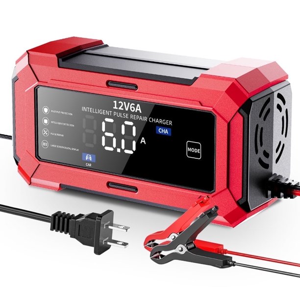 Cargador de Batería Cargador de Goteo de Batería Inteligente Automático de 6 Amperios y 12 V, Deselfitador de Mantenimiento de Batería con Compensación de Temperatura para Automóvil, Camión, Motocicleta, Podadora Marino