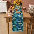thumbnail image 2 of Deep Green Fishes Table Runner 90 Inches, Cartoon Coastal Ocean Fish Striped Bed Runner Dresser Scarves Tabletop for Indoor Outdoor Parties/Ceremony/Banquet, 13" x 90", 2 of 9