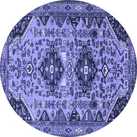 Ahgly Company Machine Washable Indoor Round Persian Blue Traditional Area Rugs, 8' Round