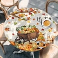 thumbnail image 2 of Fall Maple Leaves Round Tablecloth, Fitted Table Cover with Elastic for 45"-54" Round Tables, Thanksgiving Pumpkins Gnomes Rustic Table Cloth Outdoor Indoor Dinning Party Waterproof Tablecloths, 2 of 7