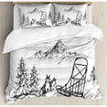 thumbnail image 3 of Alaskan Malamute Duvet Cover Set Queen Size, Mountain Landscape in Winter Sledding Dogs Pine Trees Wilderness Art, Decorative 3 Piece Bedding Set with 2 Pillow Shams, Black and White, by Ambesonne, 3 of 3
