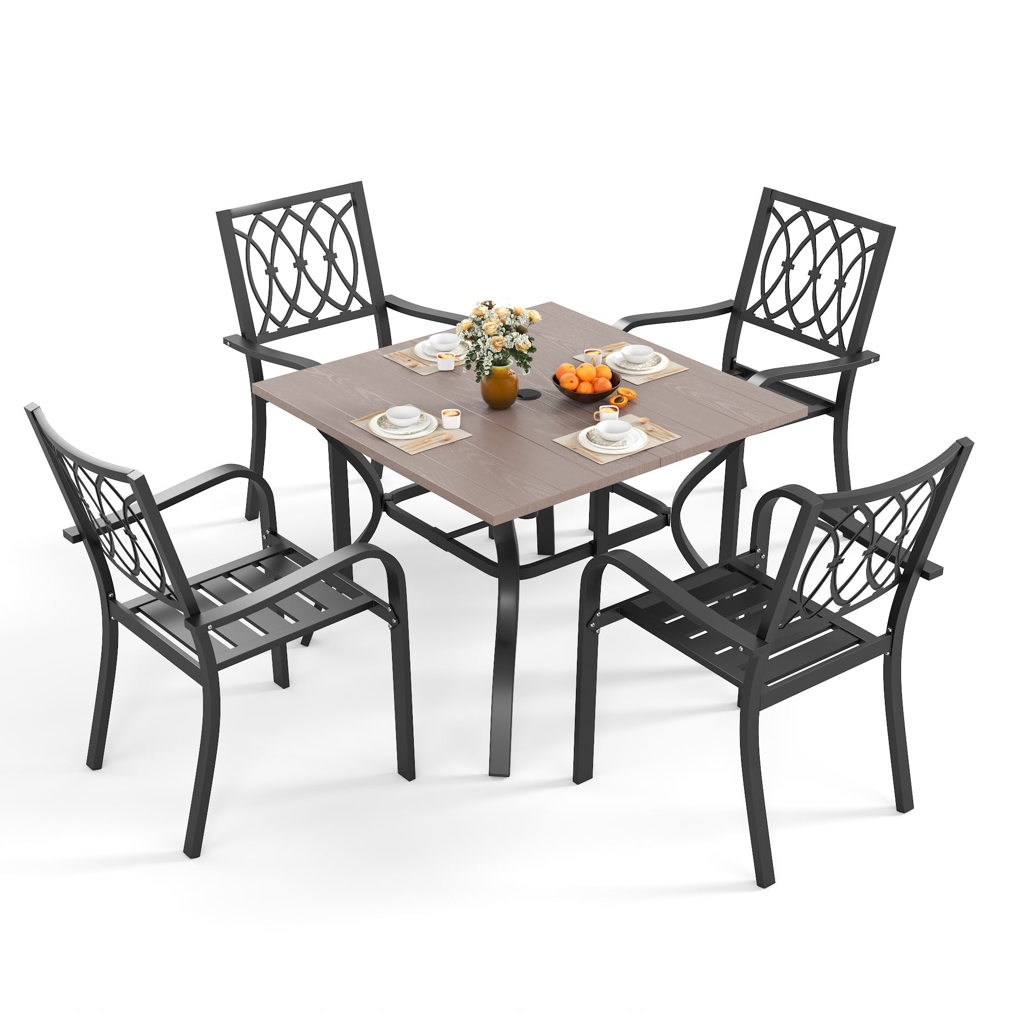 2Pcs Chair, Heavy-Duty Metal Chair 350LB Capacity, Ergonomic Breathable Patio Chair, 30 Min Assembly, All-Weather Metal Frame for Indoor Outdoor Use, Picnic, BBQ, Party & Camping