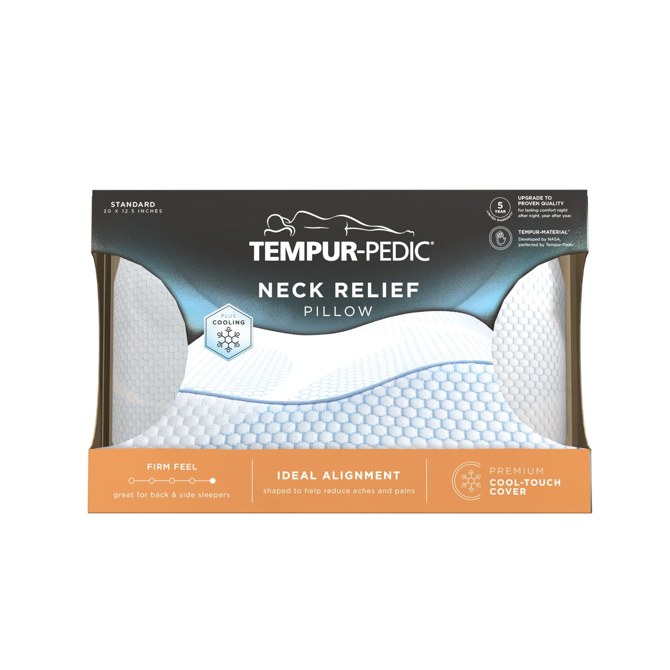 (2 pack) Tempur-Pedic Neck Relief Bed Pillow and Cooling, Standard, Contoured Support for Adult Back and Side Sleepers