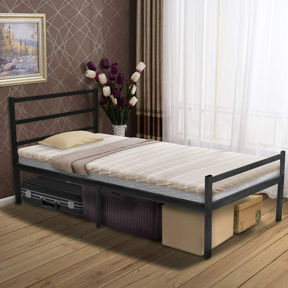 Twin Bed Frames with Headboard, Black 14 inch Metal Platform Bed Frame