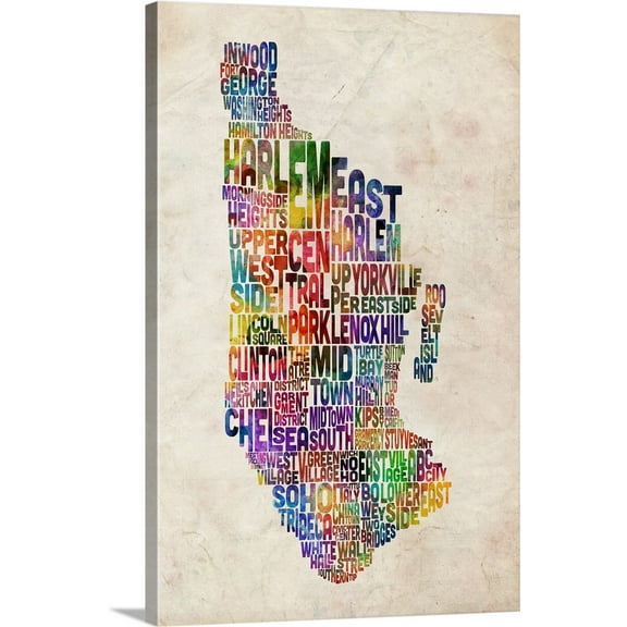 Great BIG Canvas | "Manhatten Art map, NYC" Canvas Wall Art - 16x24