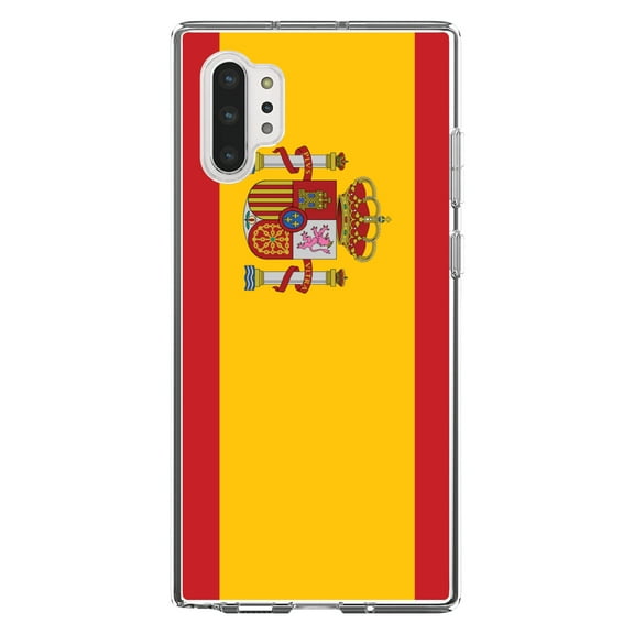 DistinctInk Clear Shockproof Hybrid Case for Galaxy Note 10 PLUS (6.8" Screen) - TPU Bumper, Acrylic Back, Tempered Glass Screen Protector - Spain Spanish Flag Red Yellow - Spain