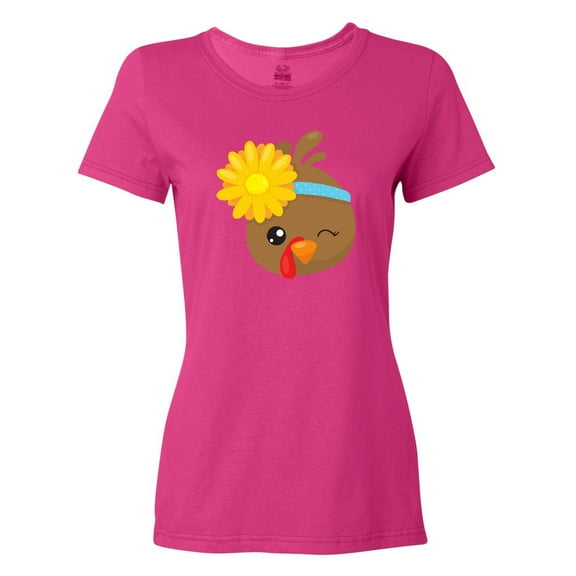 Inktastic Thanksgiving Turkey, Turkey With Sunflower Women's T-Shirt