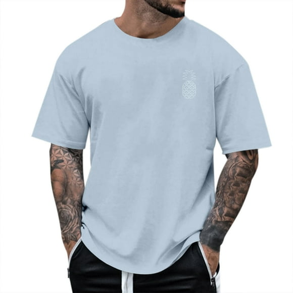 PMUYBHF Gym Shirts Men Fitted Arms Men's Coconut Tree Beach Casual Hawaii Style Short Sleeved T Shirt with Summer Round Neck Short Sleeve Turtle Neck Shirt Men Xs Mens Summer Shirts