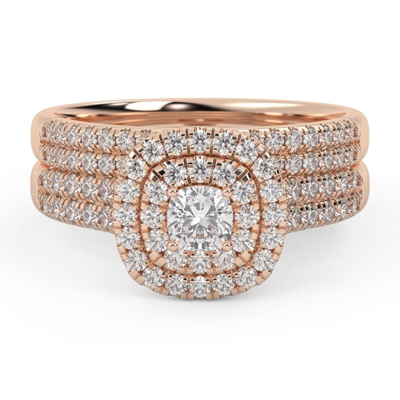 AFFY Double Halo Two Row Bridal Set Ring for Women, 3.5mm Cushion and Round cut Lab Created Moissanite Engagement Wedding Ring In 14K Rose Gold Over Sterling Silver Size-8