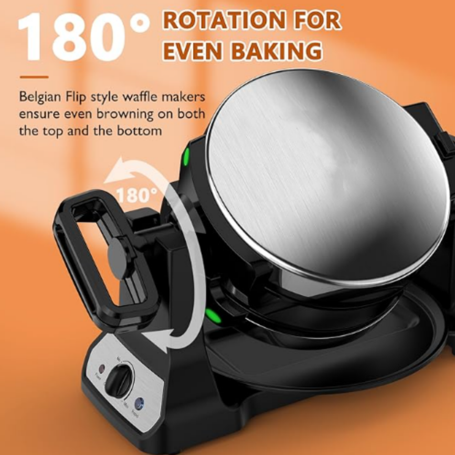 1400W Belgian Waffle Maker, Double Waffle Iron 180° Flip, Rotating Nonstick Plates, Adjustable Browning Control, Locking Buckle & Cool Touch Handle, Removable Drip Tray, Stainless Steel