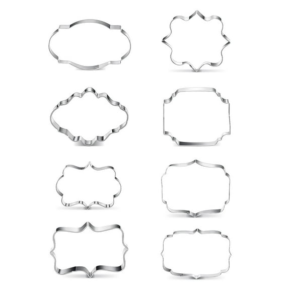 Lsupdaol 8 Pieces Plaque Frame Cookie Cutter Stainless Steel Biscuit Cutter Fondant Cake Decorating Tools and 6 Pieces Sugar Stirring Pins for Kitchen Baking