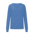thumbnail image 6 of PiGOGI Women's Solid Color V-Neck Knit Sweater Long Sleeve Pullover Casual Loose Fit Layering Piece Basic Winter Top Sky Blue S, 6 of 6