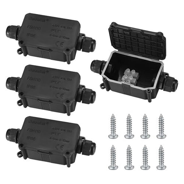 Caja de conexiones impermeable IP66 de 4 piezas, caja de conexiones impermeable para exteriores, conector de cable de 2 vías Conexiones PG9 para cable de Ø3-8 mm Ø6 mm-10 mm,