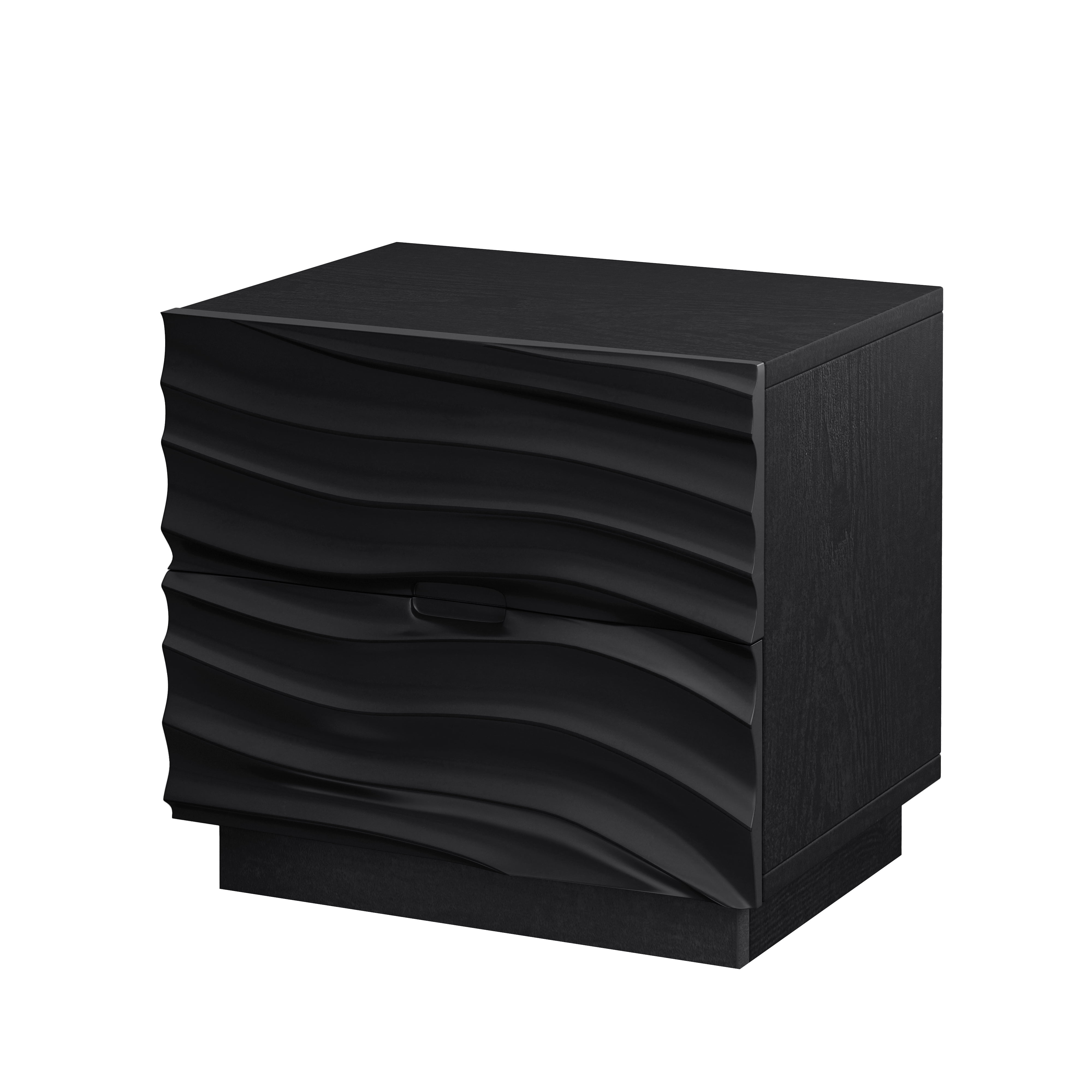 Solid Wood Nightstands, Bedside Table with 2 Drawers, No Handles, Sofa End Table for Living Room, Bedrooms, Black