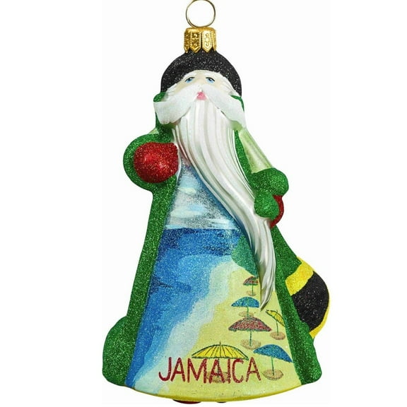 Glitterazzi Jamaica Jamaican Santa Polish Glass Christmas Ornament Decoration