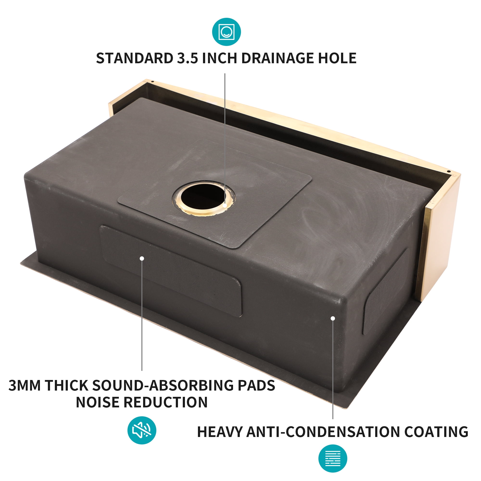 Izzovium 36 Inch Gold Farmhouse Sink - 16 Gauge Stainless Steel Apron Front Kitchen Sink with Nano-PVD Coating, Sound Proof & Easy Drain Design