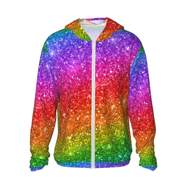 Balery Colorful Glitter Sudadera ligera de manga larga con capucha y protección solar UPF 50+ para hombre y mujer, ideal para pesca y running-Medium