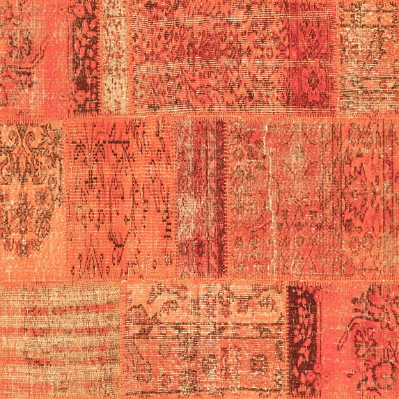Ahgly Company Indoor Square Patchwork Orange Transitional Area Rugs, 3' Square