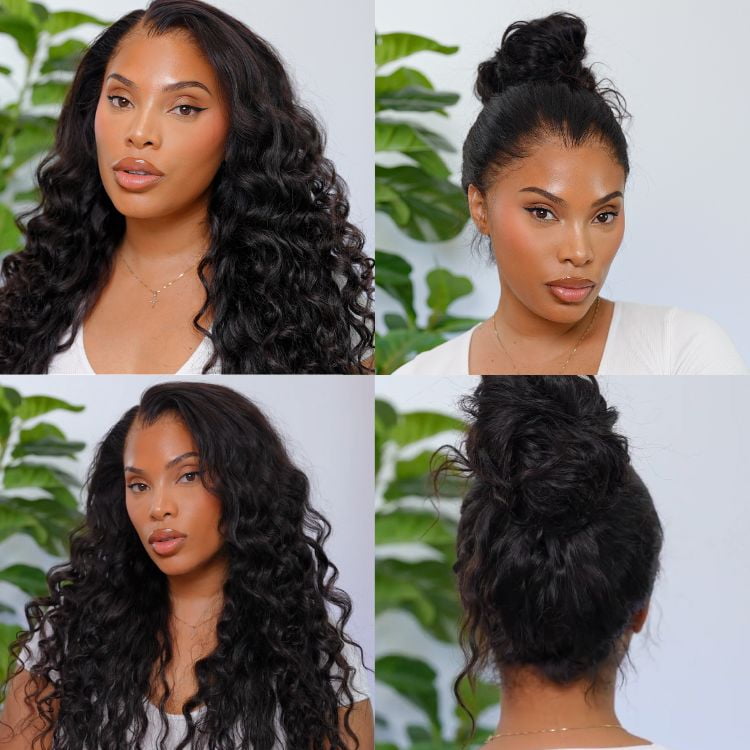 LUVME 14" Water Wave 360 Lace Flexi-Fit Invisi Drawstring Cap Long Wig 100% Human Hair Pre-bleached & Pre-plucked & Pre-Cut Lace