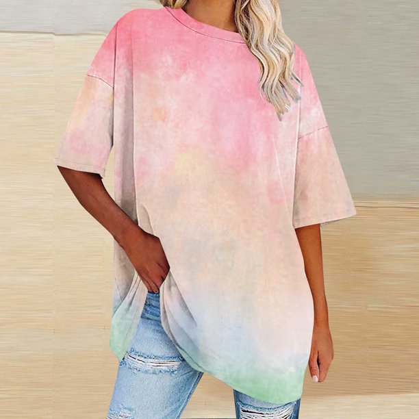 Fiudx Ofertas de La Semana Camiseta Informal con Estampado de Letras para Mujer, Top de Manga Corta con Cuello Redondo y Hombros Caídos