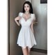 thumbnail image 2 of Vestido acampanado de encaje para mujer, traje Sexy de manga corta con escote en V profundo, corte bajo, retracción de cintura, color sólido, verano 2023, 2ZW6, 2 of 7