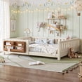 thumbnail image 6 of Bellemave Queen Montessori Floor Bed with Built-in Bookshelf, Queen Floor Bed with Full Safety Guardrails, Low-to-Floor Bed Frame with Slats, No Box Spring Needed, Easy Assembly, White and Beige, 6 of 12
