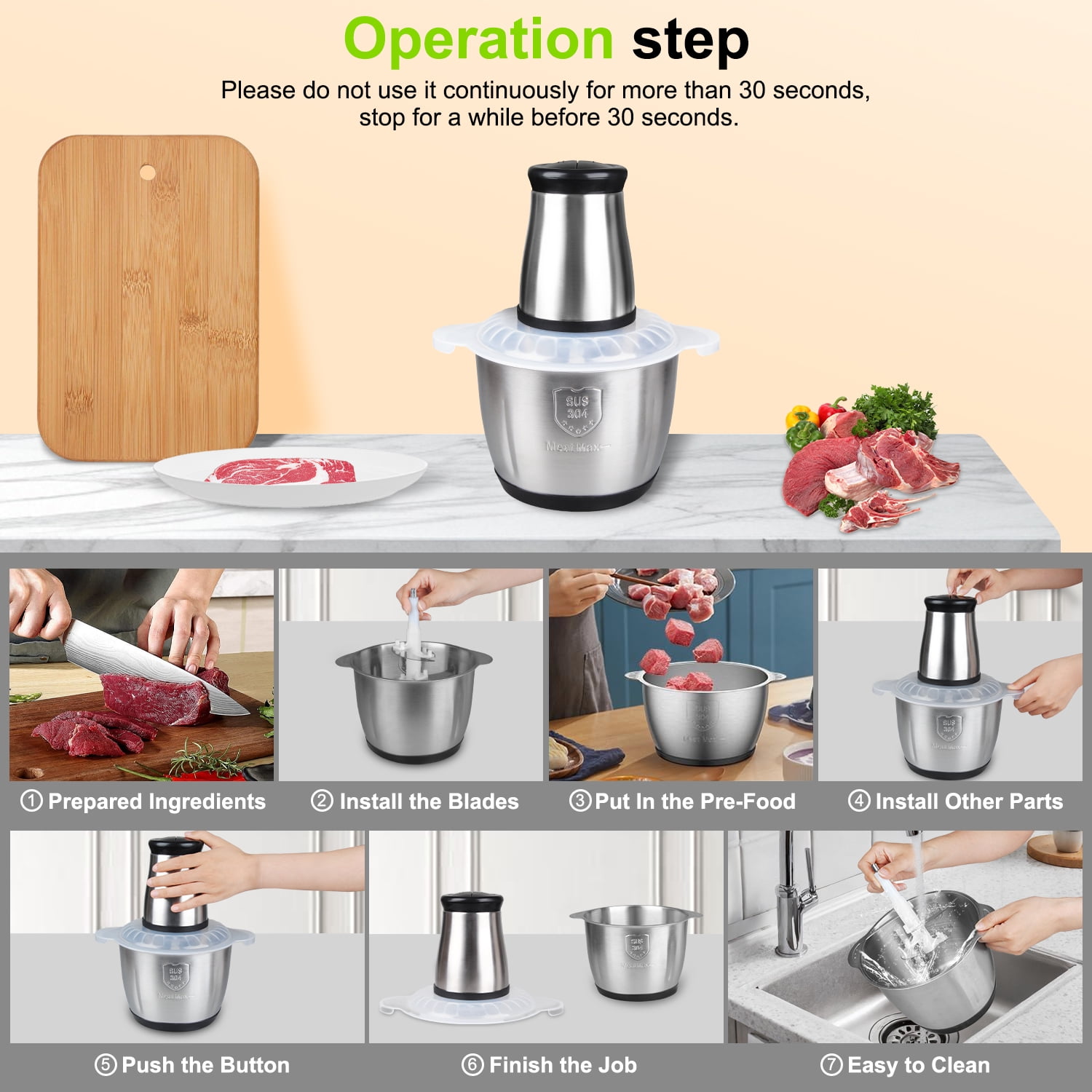 FiveBox Electric Food Processor, 12 Cup 2-Speed Mini Electric Food Chopper Powerful Meat Grinder with 2 Bi-Level Blades Stainless Steel Mincer for Kitchen, Vegetable, Onion, Garlic, Salad, Fruit,Nuts