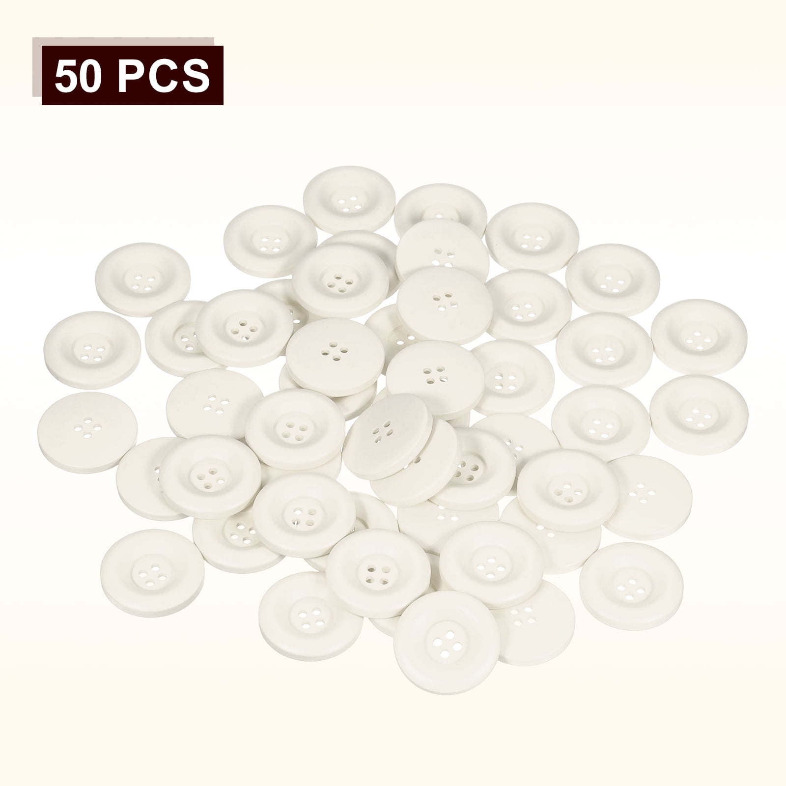 Uxcell 50pcs Sewing Button 30mm 4 Holes Resin Round Crafting Buttons, White