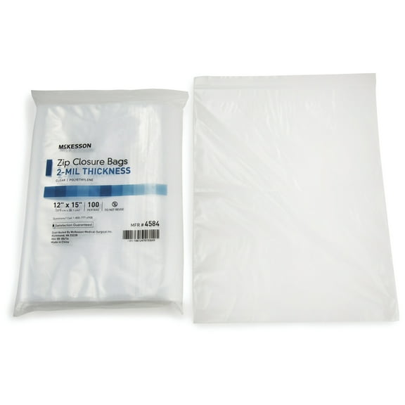 McKesson Zip Closure Bags - Disposable Clear Bag with Reclosable Zipper, 12 in x 15 in, 100 Count, 10 Packs, 1000 Total