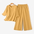 thumbnail image 4 of GILIGEGE Two Piece Sets for Women Summer Cotton Linen Set for Women 2 Piece Casual Outfits Short Sleeve Notched Neck Tops and Wide Leg Pants Sets Yellow 5Xl, 4 of 5