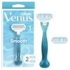 Venus Smooth Women's Razor Handle with 2 Blade Refills, Blue