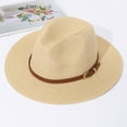 thumbnail image 2 of Panama straw hat, female jazz top hat, men and women's spring and summer straw woven fashionable sun protection and sunshade hat (Milky white,57), 2 of 6