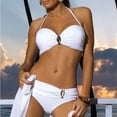 thumbnail image 1 of Traje de baño de bikini con abertura decorativa en forma de U de tejido de nailon de color sólido, 1 of 5