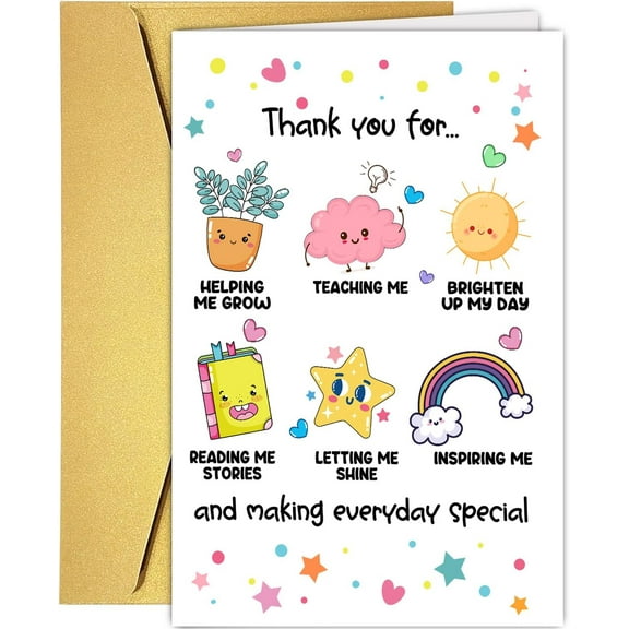 Thank You Card for Teacher – Cute & Fun Design with Illustrations – Perfect Appreciation Gift for Educators, Teachers, or Mentors