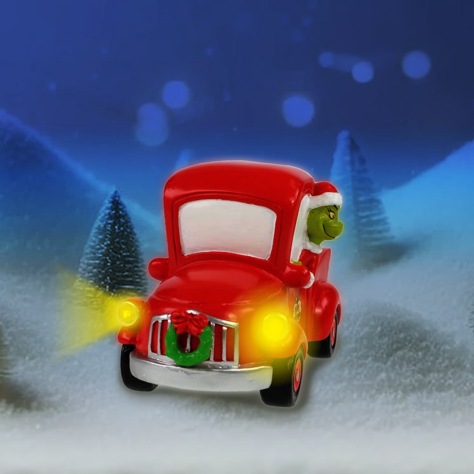 Dr. Seuss' The Grinch, Light-Up Grinch in a Red Truck Figurine Christmas Village Accessory, by Ruz
