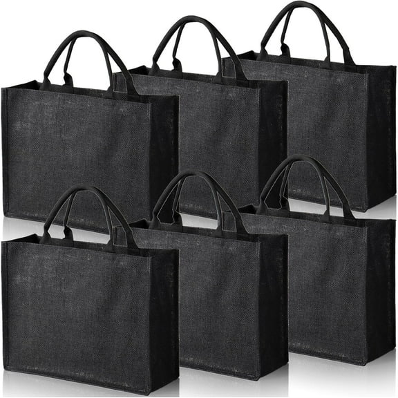 6 Pack Jute Tote Bag, Burlap Gift Tote with Handle, Grocery Shopping Bag for DIY, Wedding,15.4''x12.2''x5.9''
