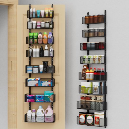 Over The Door Organizer 8-tier Metal Door Organizer Hanging with Adjustable Baskets Behind The Door Storage for Bedroom Closet Bathroom Pantry Cabinet Kitchen Black