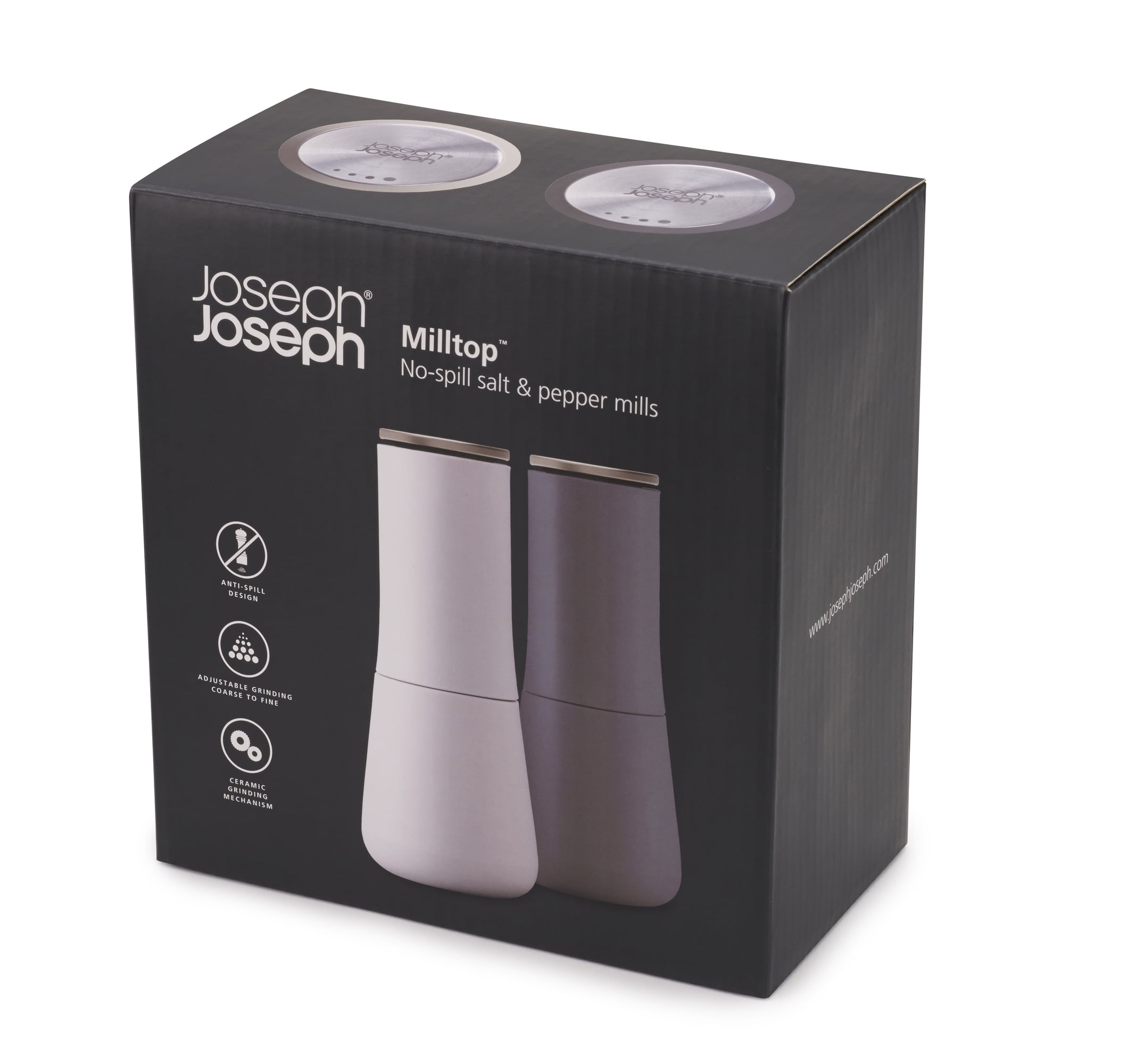 Joseph Joseph Milltop Salt and Pepper Grinder Set, Adjustable Grinding Size