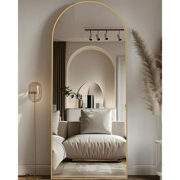Full Length Mirror, 58"x18" Arched Floor Mirror Freestanding, Floor Standing Full Body Mirror with Stand for Bedroom, Hanging Mounted for Living Room Cloakroom, Gold