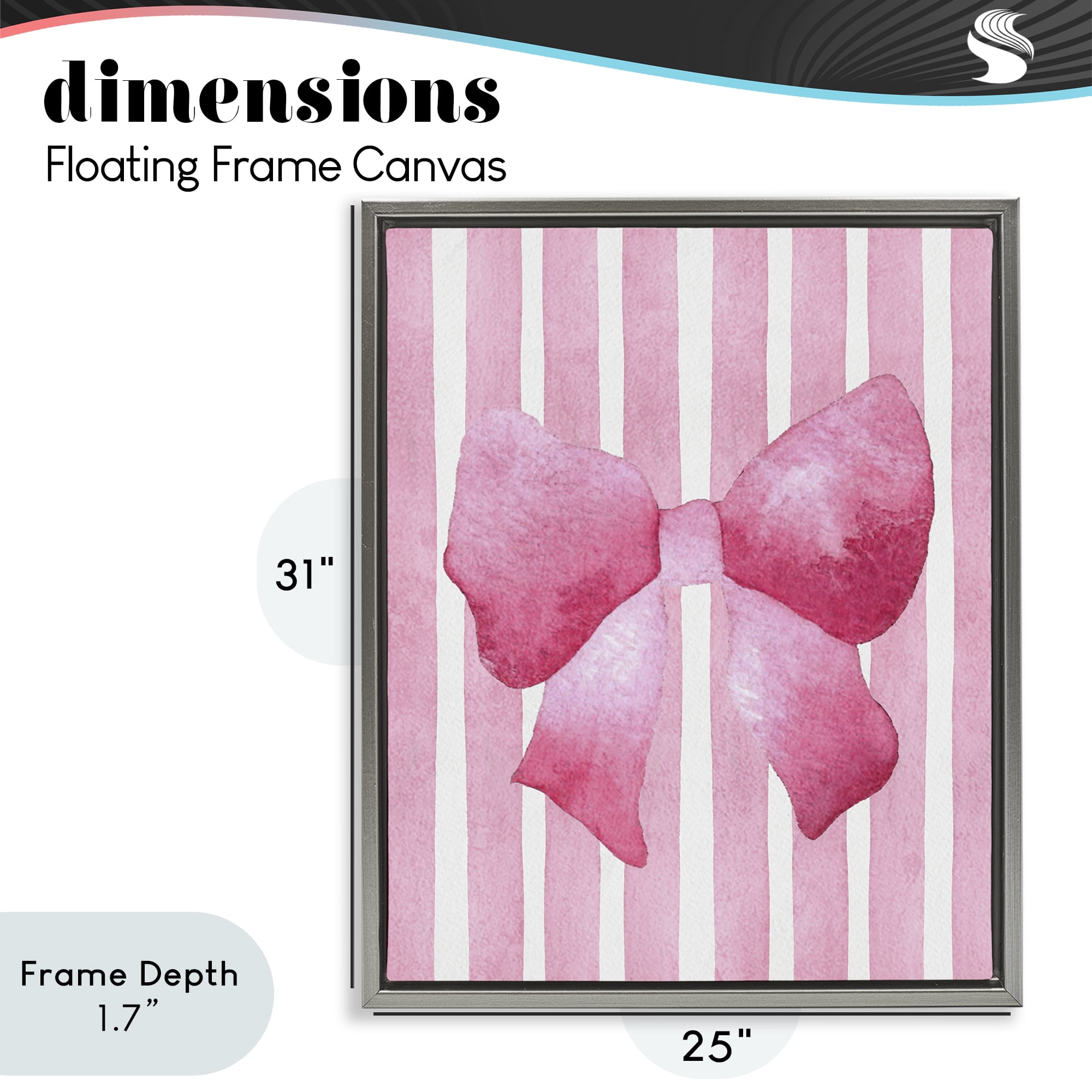 Stupell Industries Chic Bow on Pink Stripes Gray Framed Floater Canvas Wall Art, design by Camila Juncos