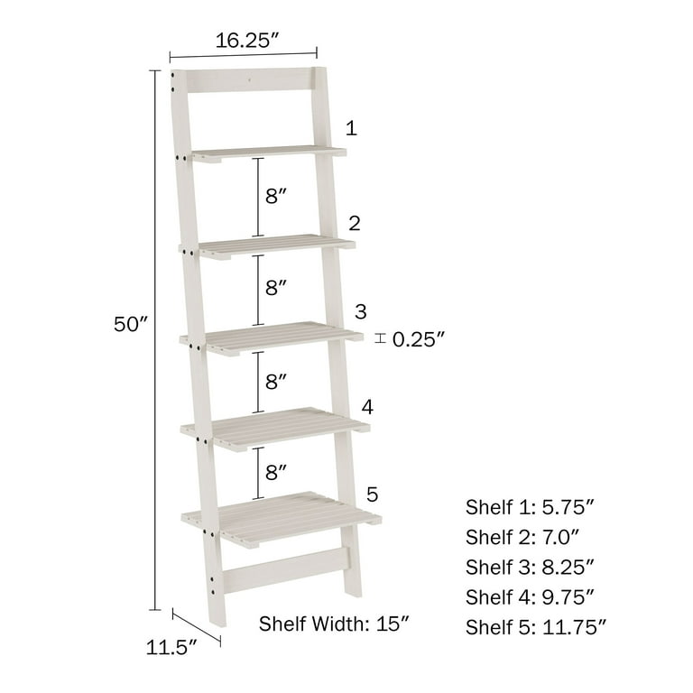 Lavish Home 5-Tier Ladder Bookshelf- Leaning Decorative Shelves for  Display, Walnut