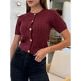 thumbnail image 4 of Female Short Sleeve Cardigan Cable Knit Cropped Button Down Crewneck Sweater Tops Red L, 4 of 9