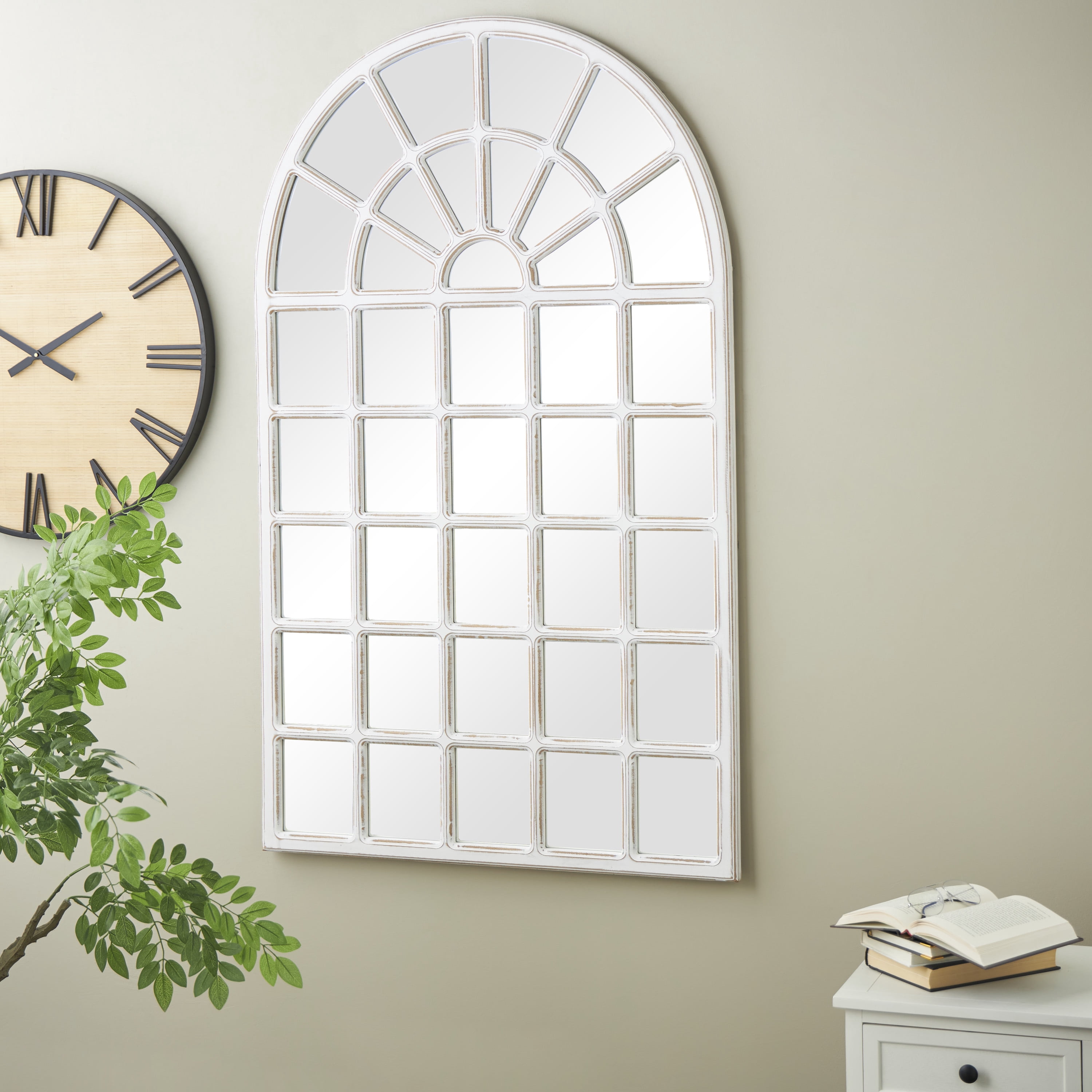 DecMode 36" x 60" White Window Pane Wall Mirror with 28 Mirror Panes