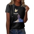 thumbnail image 3 of NAMTYQX Summer Tops Loose Scoop Neck Oversize Cool Print Light Bedruckt Stylish Short Sleeve Going Out Tops for Women Black Size L, 3 of 5