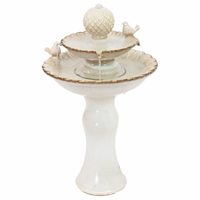 Sunnydaze 27" H Electric White Ceramic 2-Tier Resting Birds Outdoor Water Fountain