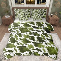 jejeloiu Green White 7 Pieces Bedding Comforter Set,Rustic Farmhose Full Bedding Set,Vintage Camo Camouflage Fitted Sheet Flat Sheet For Adults,Super Cozy Room Decor Reversible