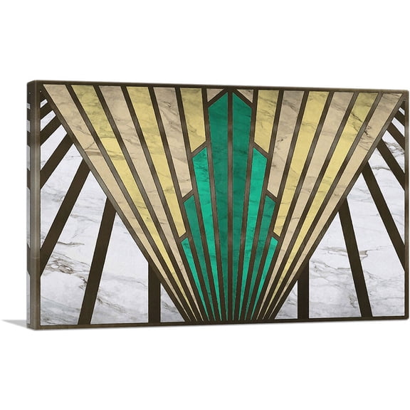ARTCANVAS Art Deco Geometric Yellow Green Black Canvas Art Print - Size: 26" x 18" (0.75" Deep)